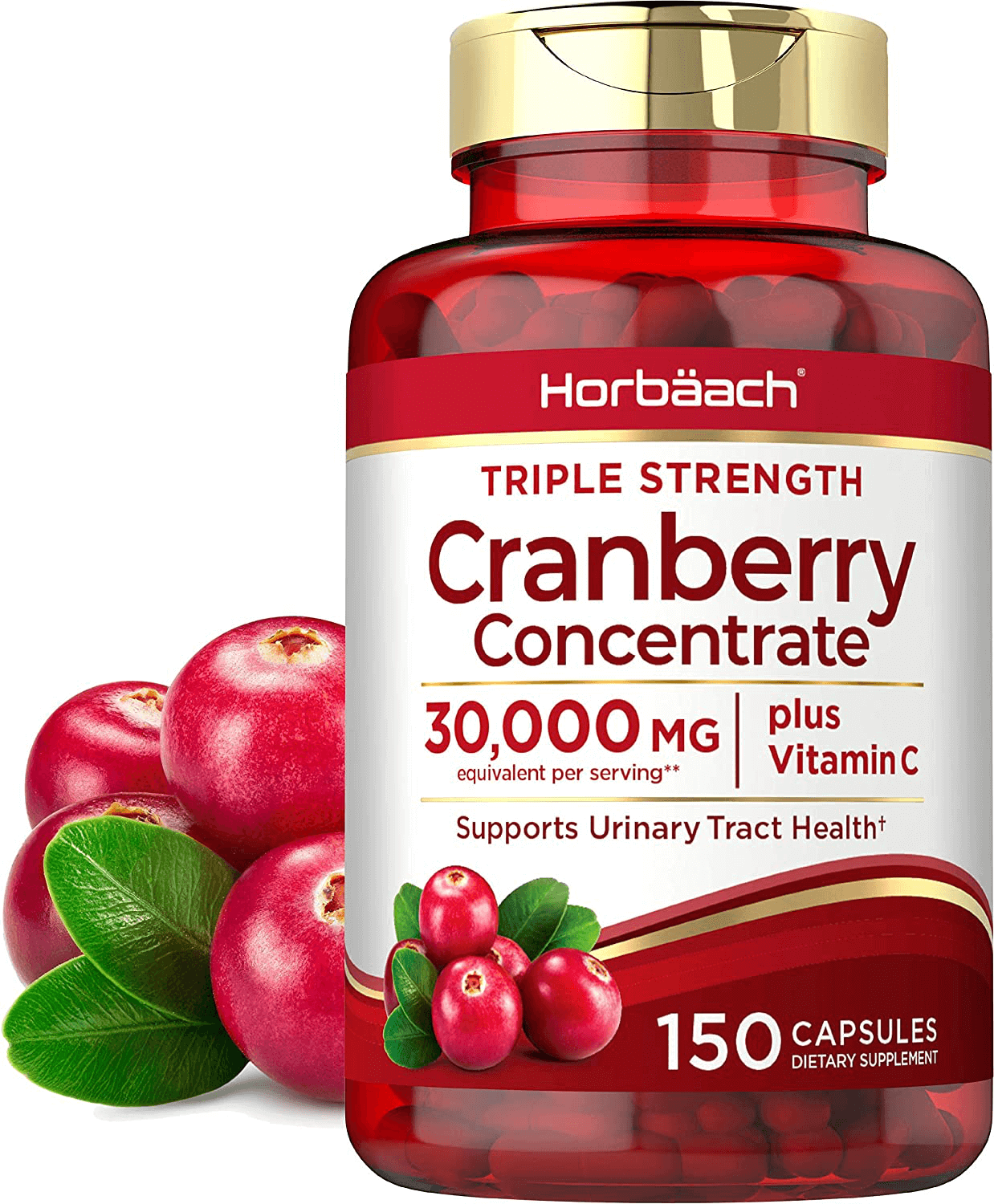 Horbaach Cranberry (30,000 mg) + Vitamin C 150 Capsules | Triple Strength Ultimate Potency | Non-GMO, Gluten Free Cranberry Pills Supplement from Concentrate Extract - vitamenstore.com