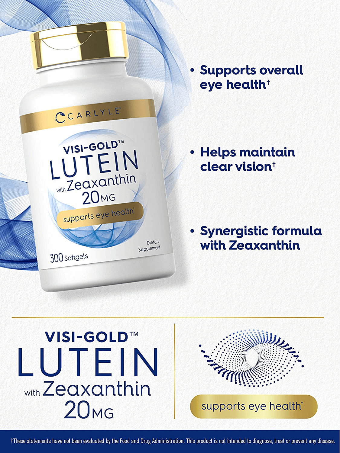 Lutein and Zeaxanthin 20mg | 300 Softgels | Eye Health Vitamins | Non-GMO & Gluten Free Supplement | by Carlyle - vitamenstore.com