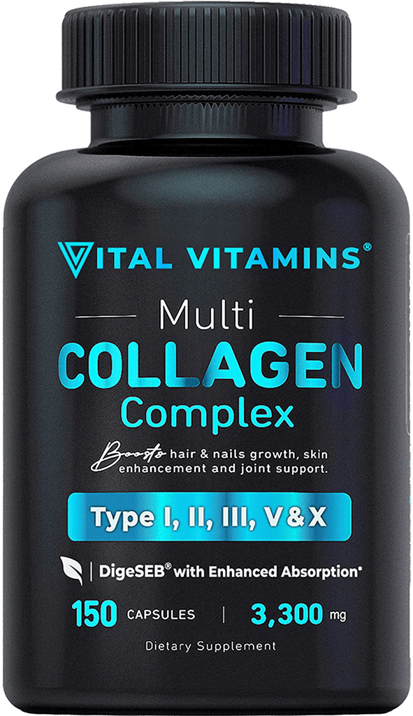 Vital Vitamins Multi Collagen Complex - Type I, II, III, V, X, Grass Fed, Non-GMO, 150 Capsules - Vitamenstore.com