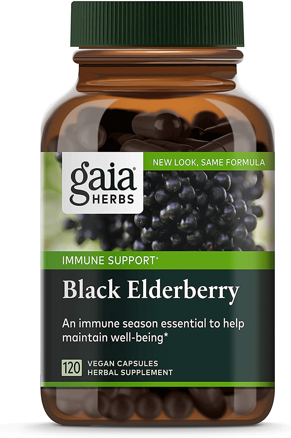 Gaia Herbs Black Elderberry Powder Capsules, Organic Sambucus Elderberry Extract for Daily Immune and Antioxidant Support, Vegan Supplement, 120 Count - vitamenstore.com