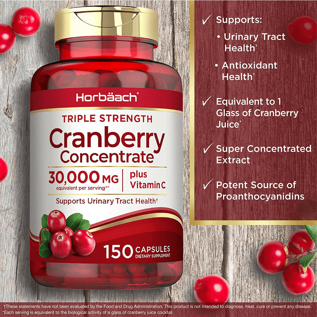 Horbaach Cranberry (30,000 mg) + Vitamin C 150 Capsules | Triple