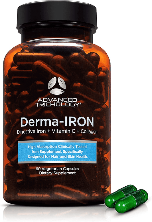 Derma-Iron Supplement for Women and Men - Iron Blood Builder Pills for Hair and Skin with Collagen and Natural Vitamin C, Low Iron and Ferritin, Thinning Hair, Hair Loss Support - vitamenstore.com