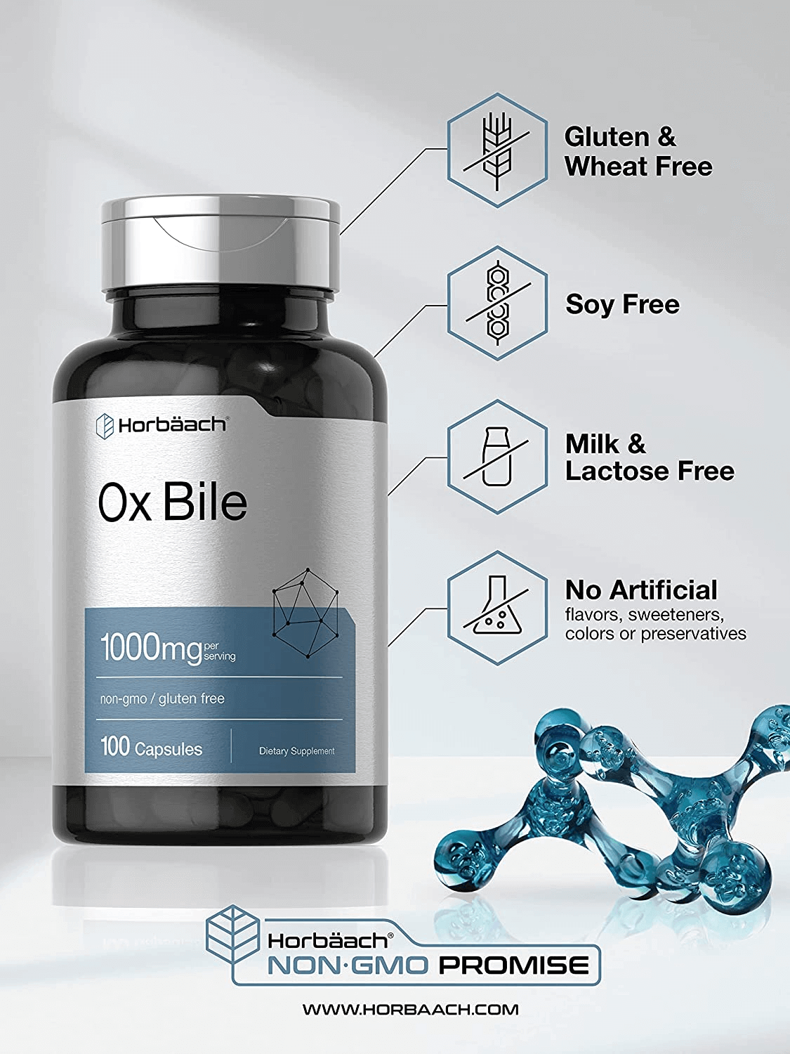 Ox Bile 1000 Mg 100 Capsules | Digestive Enzymes Supplement | Non-Gmo & Gluten Free | by Horbaach - vitamenstore.com