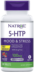 Natrol 5-HTP Fast Dissolve Tablets, Promotes a Calm Relaxed Mood, Helps Maintain a Positive Outlook, Enables Production of Serotonin, Drug-Free, Controlled Release, Maximum Strength, Wild Berry Flavor - vitamenstore.com