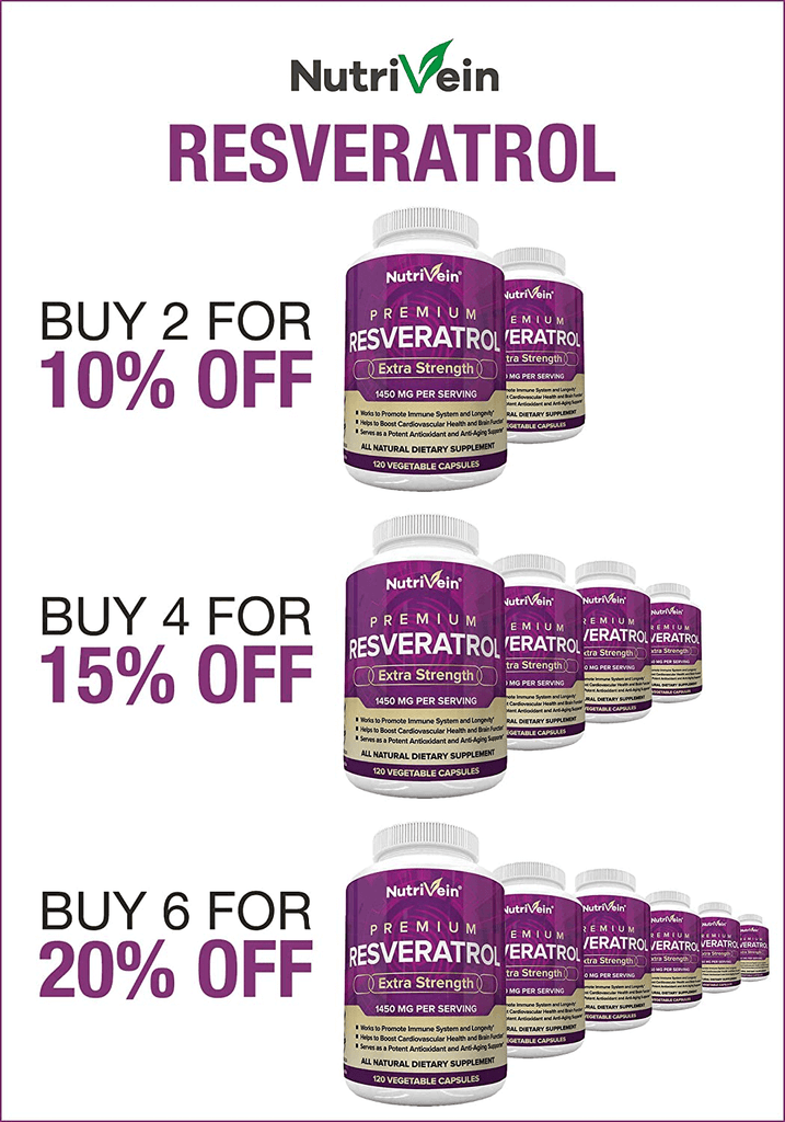 Nutrivein Resveratrol 1450mg - Antioxidant Supplement 120 Capsules – Supports Healthy Aging and Promotes Immune, Blood Sugar and Joint Support - Made with Trans-Resveratrol, Green Tea Leaf, Acai Berry - Vitamenstore.com