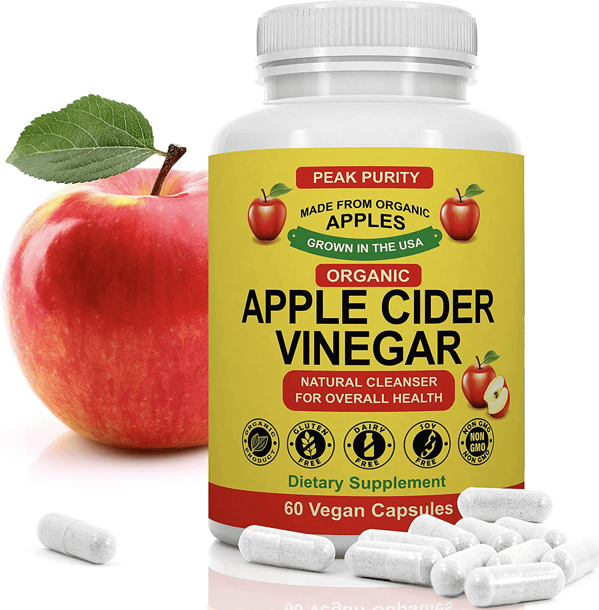 100% Organic Raw Apple Cider Vinegar Capsules - Natural Detox Gut Cleanse & Healthy Digestion - Tasteless & Easy to Swallow - Extra Strength ACV Pills - 1000 mg - vitamenstore.com