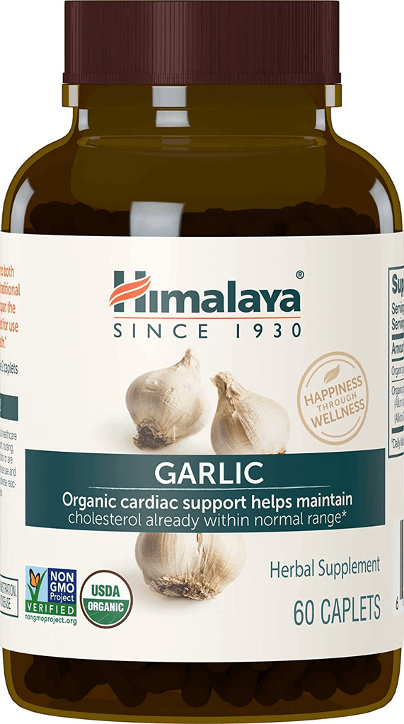 Himalaya Organic Garlic, for Total Heart Health, Cholesterol and Immune Support, 1,400 Mg, 60 Caplets, 1 Month Supply, 2 Pack