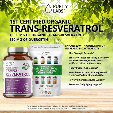 Organic Trans-Resveratrol 1,500MG Enhanced with Quercetin - Highest Quality and Potency Available - Powerful Antioxidant for Heart, Anti-Aging, and Radiant Looking Hair, Skin and Nails 90 Vegan pills | Free Shipping | Vitamenstore.com