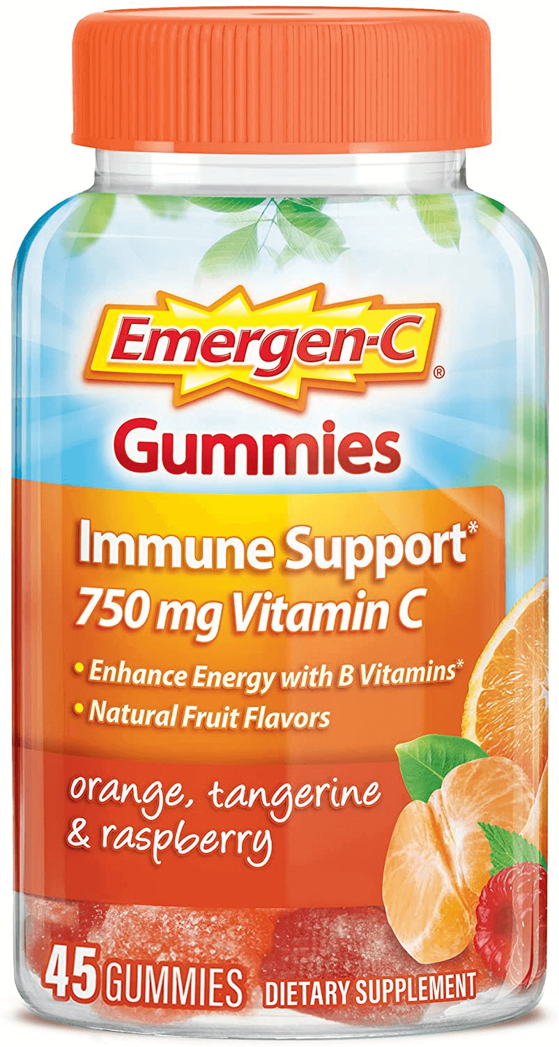 Emergen-C 750Mg Vitamin C Gummies for Adults, Immunity Gummies with B Vitamins, Gluten Free, Orange, Tangerine and Raspberry Flavors - 45 Count - vitamenstore.com