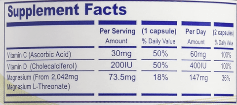 Magtein Magnesium L- Threonate - Bioavailable and 100% Water Soluble Magnesium - Clear Brain Fog, Improve Memory, Focus and Attention, Support Sleep and Mood – 30 Day Supply- 60 ct. Veggie Capsules | Free Shipping | Vitamenstore.com