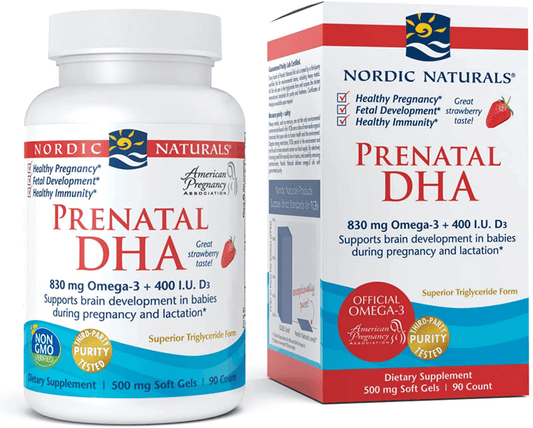 Nordic Naturals Prenatal DHA, Strawberry - 830 Mg Omega-3 + 400 IU Vitamin D3-90 Soft Gels - Supports Brain Development in Babies during Pregnancy & Lactation - Non-Gmo - 45 Servings - vitamenstore.com