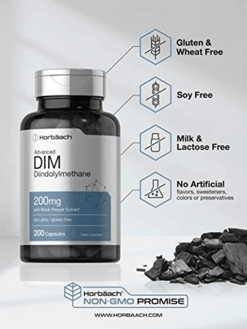 DIM Supplement 200Mg | Advanced Diindolylmethane | 200 Veggie Capsules | Vegetarian, Non-Gmo, Gluten Free | by Horbaach | Free Shipping | Vitamenstore.com