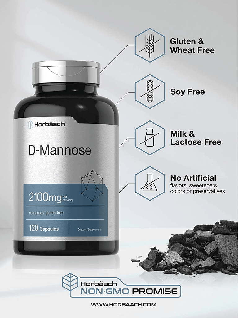 D Mannose Capsules | 2100 Mg | Highest Potency | 120 Count | Non-Gmo & Gluten Free | by Horbaach