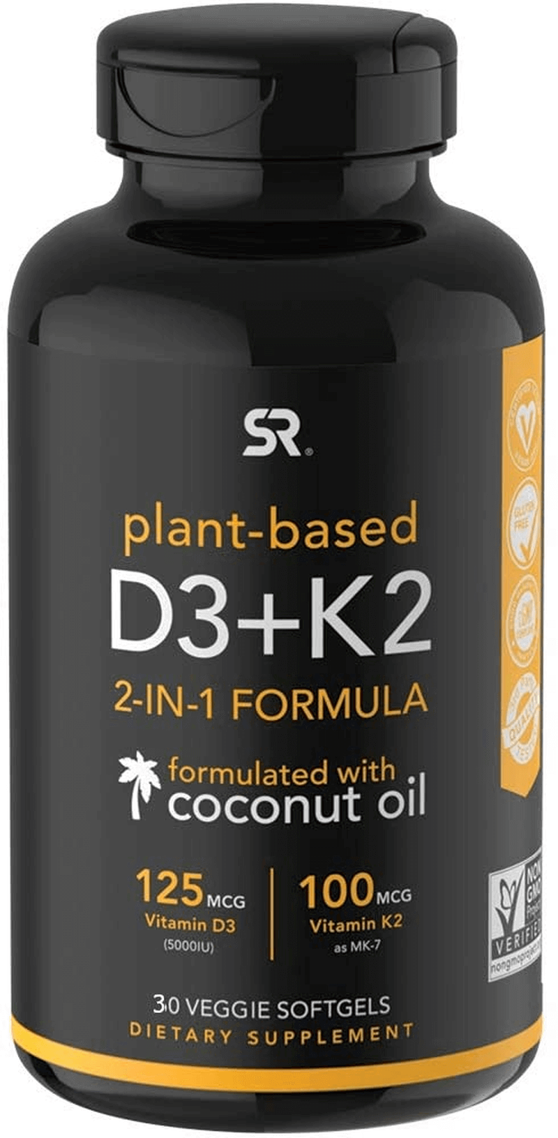 Vitamin D3 + K2 with Organic Virgin Coconut Oil | Vegan D3 (5000Iu) with MK7 Vitamin K2 (100Mcg) from Chickpea | Non-Gmo & Vegan Certified (30 Veggie Softgels) - vitamenstore.com