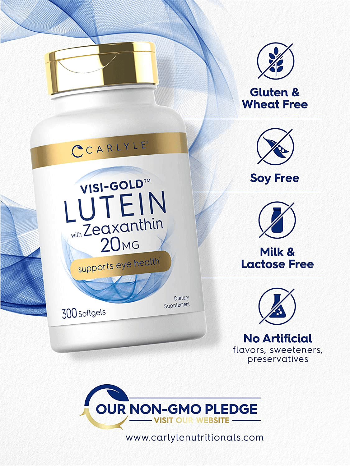 Lutein and Zeaxanthin 20mg | 300 Softgels | Eye Health Vitamins | Non-GMO & Gluten Free Supplement | by Carlyle - vitamenstore.com