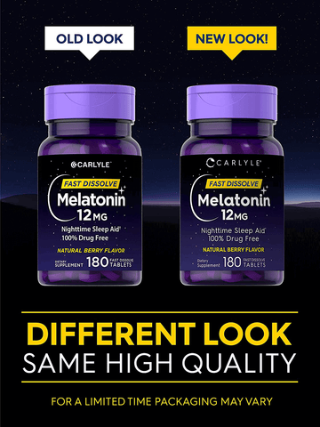 Carlyle Melatonin 12 mg Fast Dissolve 180 Tablets | Nighttime Sleep Aid | Natural Berry Flavor | Vegetarian, Non-GMO, Gluten Free | Free Shipping | Vitamenstore.com