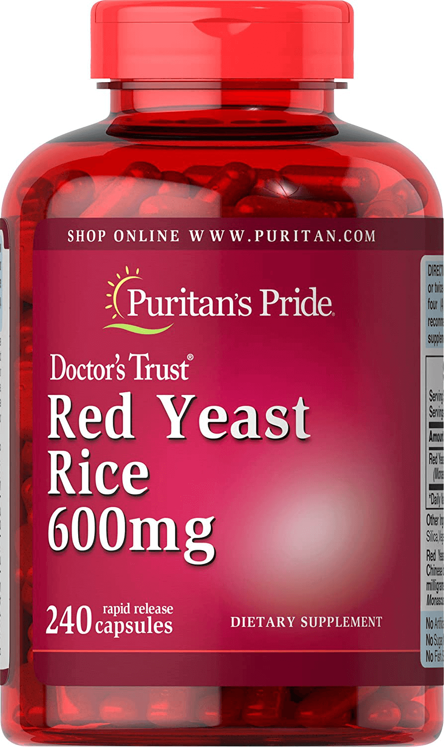 Puritans Pride Red Yeast Rice 600 mg Capsules, 240 Count - vitamenstore.com