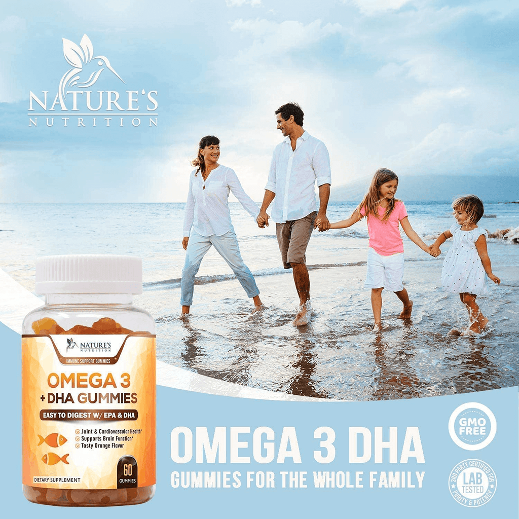 Omega 3 Fish Oil Gummies Tasty Natural Orange Flavor Extra Strength Dha & Epa - Natural Brain Support and Joints Support, Delicious Gummy Vitamin for Men & Women - 60 Gummies