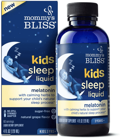 Mommy's Bliss Kids Sleep Liquid with Melatonin and Calming Herbs, Age 3 Years to Adults, Natural Grape Flavor, Sugar Free, 4 Fl Oz (60 Servings) | Free Shipping | Vitamenstore.com