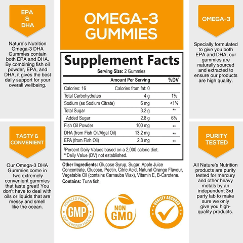 Omega 3 Fish Oil Gummies Tasty Natural Orange Flavor Extra Strength Dha & Epa - Natural Brain Support and Joints Support, Delicious Gummy Vitamin for Men & Women - 60 Gummies | Free Shipping | Vitamenstore.com