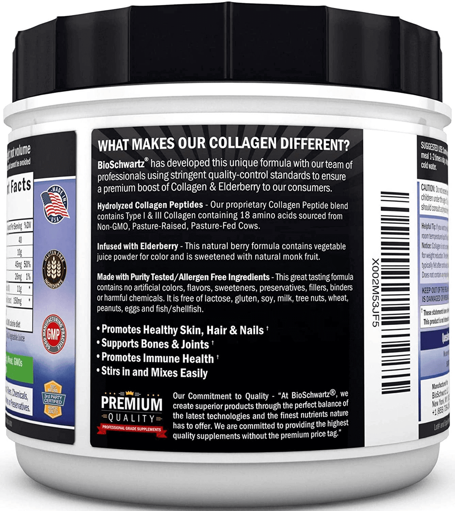 Collagen Powder for Women & Men - Vitamin C & Elderberry - Collagen Peptides Protein for Hair Growth Skin Nails Joint Bone & Immune Support Defense - Easy Mixing Amino Acids Keto Supplement - 30 Days