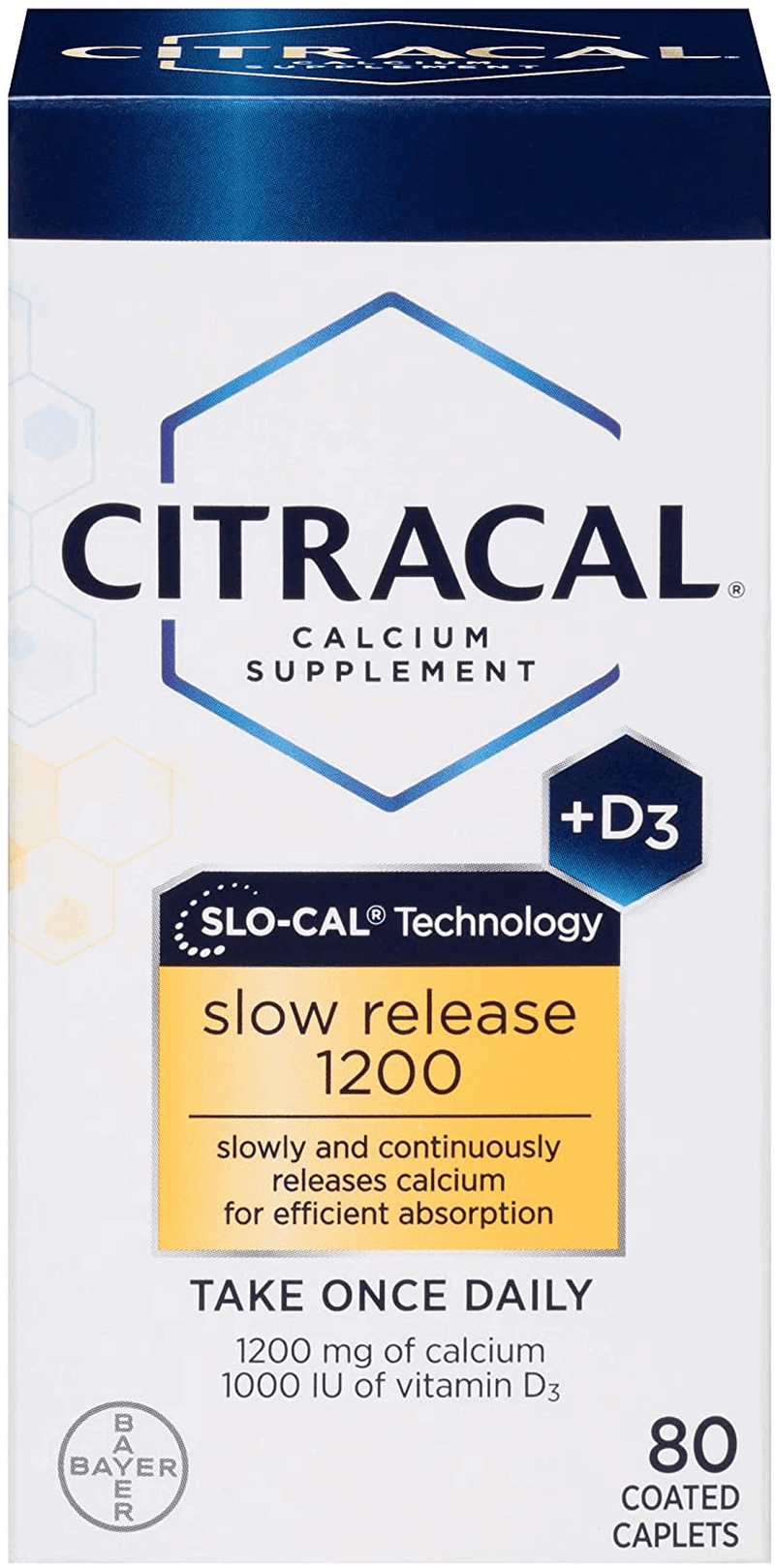 Citracal Slow Release 1200, 1200 mg Calcium Citrate and Calcium Carbonate Blend with 1000 IU Vitamin D3, Bone Health Supplement for Adults, Once Daily Caplets, 80 Count - vitamenstore.com