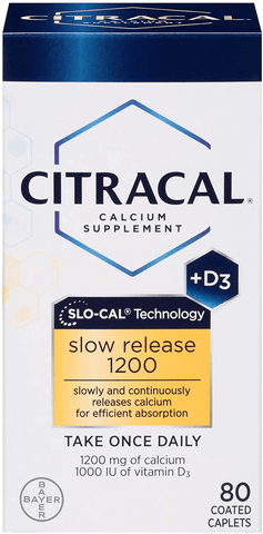 Citracal Slow Release 1200, 1200 mg Calcium Citrate and Calcium Carbonate Blend with 1000 IU Vitamin D3, Bone Health Supplement for Adults, Once Daily Caplets, 80 Count | Free Shipping | Vitamenstore.com