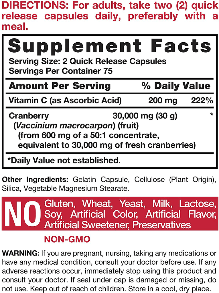 Horbaach Cranberry (30,000 mg) + Vitamin C 150 Capsules | Triple Strength Ultimate Potency | Non-GMO, Gluten Free Cranberry Pills Supplement from Concentrate Extract - Vitamenstore.com