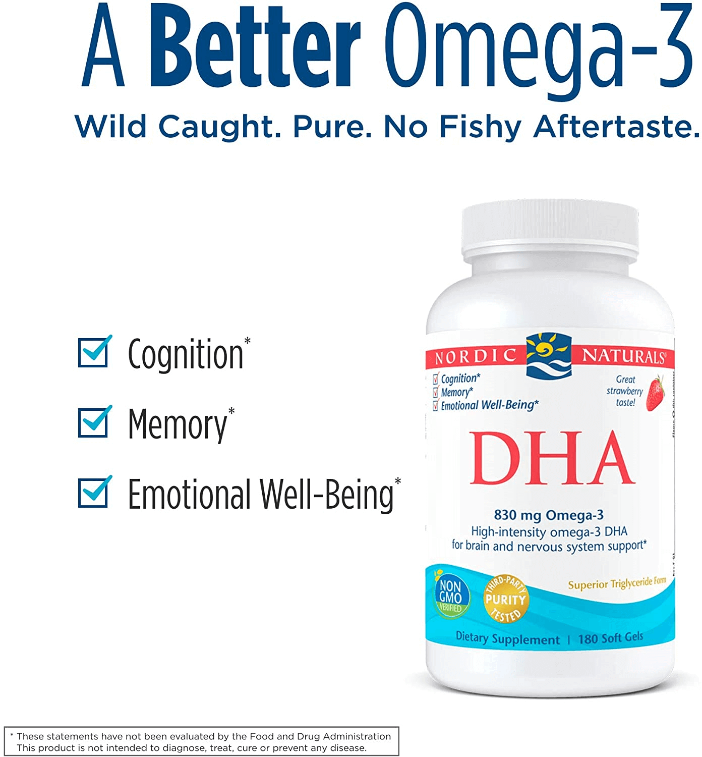 Nordic Naturals DHA, Strawberry - 180 Soft Gels - 830 Mg Omega-3 - High-Intensity DHA Formula for Brain & Nervous System Support - Non-Gmo - 90 Servings - vitamenstore.com