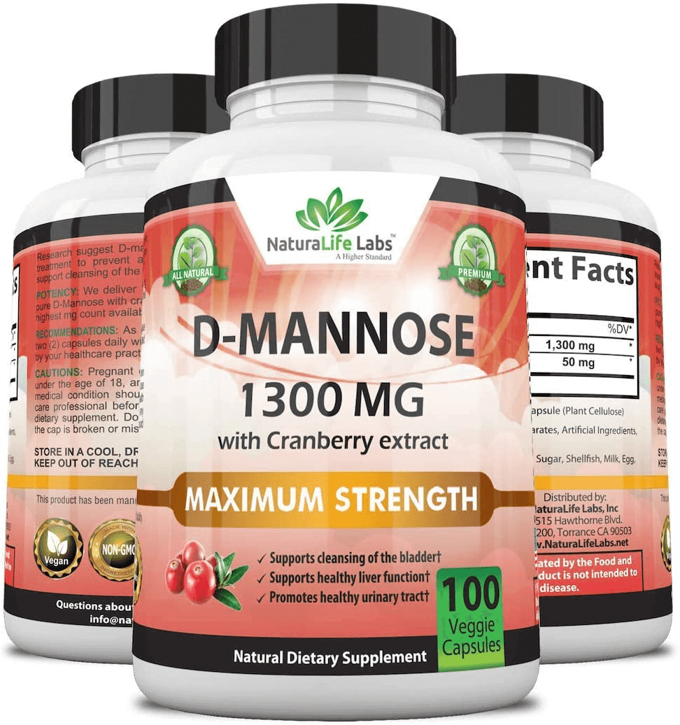 D-Mannose 1,300 mg with Cranberry Extract Fast-Acting, Flush Impurities, Natural Urinary Tract Health- 100 Veggie Capsules - vitamenstore.com