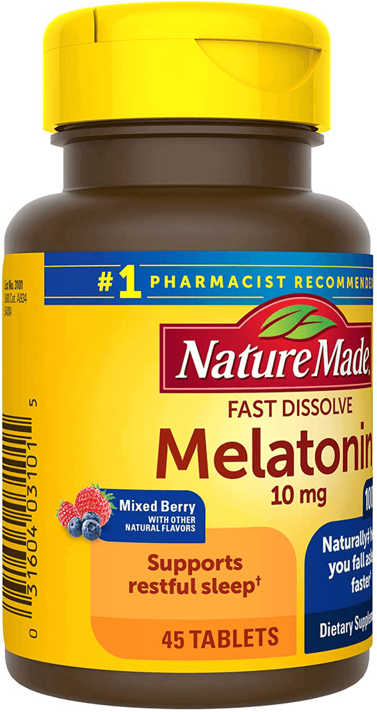 Nature Made Melatonin 10 Mg Tablets, Mixed Berry 45 Count (Pack of 1) - Vitamenstore.com