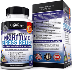 Bioschwartz Nighttime Rest Relief Supplement - Natural Nighttime Supplement with Melatonin 5-HTP Magnesium Valerian Root & Lemon Balm to Soothe & Calm - Wake Refreshed & Alert - 60 Capsules - vitamenstore.com