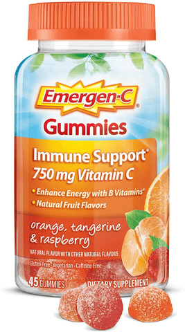 Emergen-C 750Mg Vitamin C Gummies for Adults, Immunity Gummies with B Vitamins, Gluten Free, Orange, Tangerine and Raspberry Flavors - 45 Count | Free Shipping | Vitamenstore.com