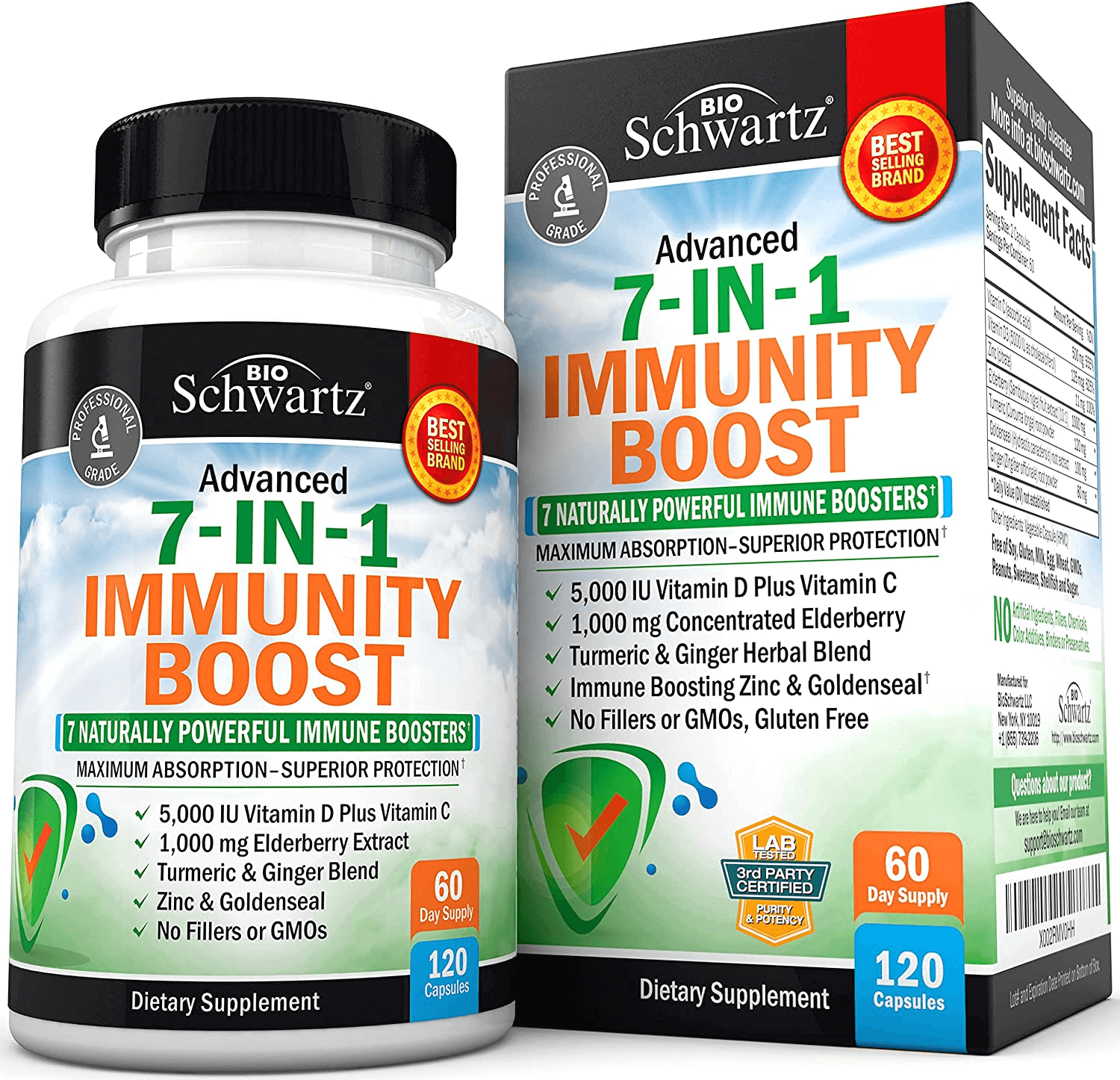 Immune Support Supplement with Zinc Vitamin C Vitamin D 5000 IU Elderberry Ginger D3 Goldenseal - Dr Approved Immunity Vitamins for Adults Women and Men - Natural Immune System Booster Defense -120Ct - vitamenstore.com