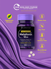 Carlyle Melatonin 12 mg Fast Dissolve 180 Tablets | Nighttime Sleep Aid | Natural Berry Flavor | Vegetarian, Non-GMO, Gluten Free - vitamenstore.com