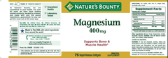 Nature's Bounty Magnesium 400 mg, 75 Softgels - vitamenstore.com