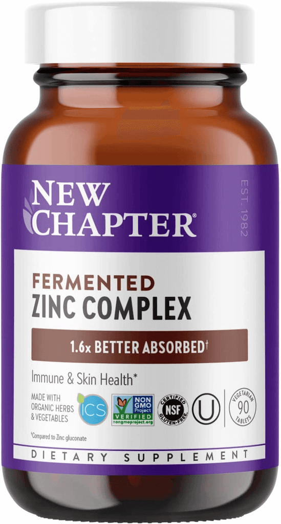 Zinc Supplement, New Chapter Fermented Zinc Complex, ONE Daily for Immune Support + Skin Health + Non-Gmo Ingredients, Easy to Swallow & Digest, 90 Count (3 Month Supply)