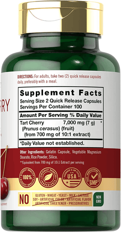 Tart Cherry Capsules | 7000 mg | 200 Pills | Max Potency | Non-GMO, Gluten Free | Tart Cherry Juice Extract | by Carlyle | Free Shipping | Vitamenstore.com