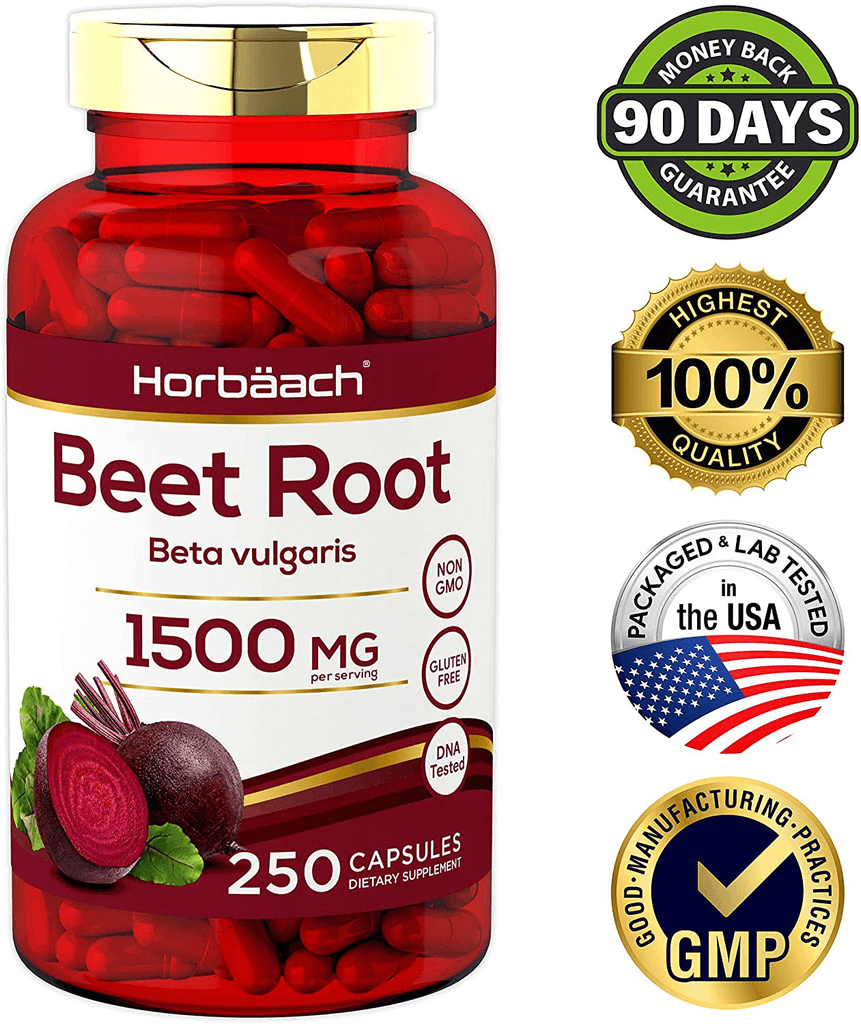 Beet Root Powder Capsules 1500mg | 250 Pills | Herbal Extract | Gluten Free, Non-GMO Supplement | by Horbaach - Vitamenstore.com - Vitamenstore.com
