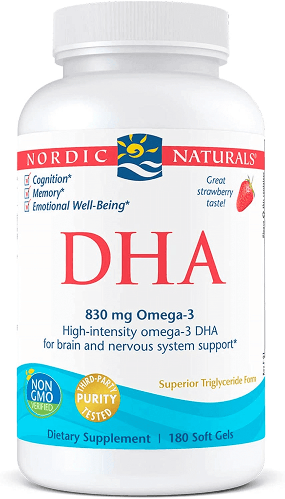 Nordic Naturals DHA, Strawberry - 180 Soft Gels - 830 Mg Omega-3 - High-Intensity DHA Formula for Brain & Nervous System Support - Non-Gmo - 90 Servings