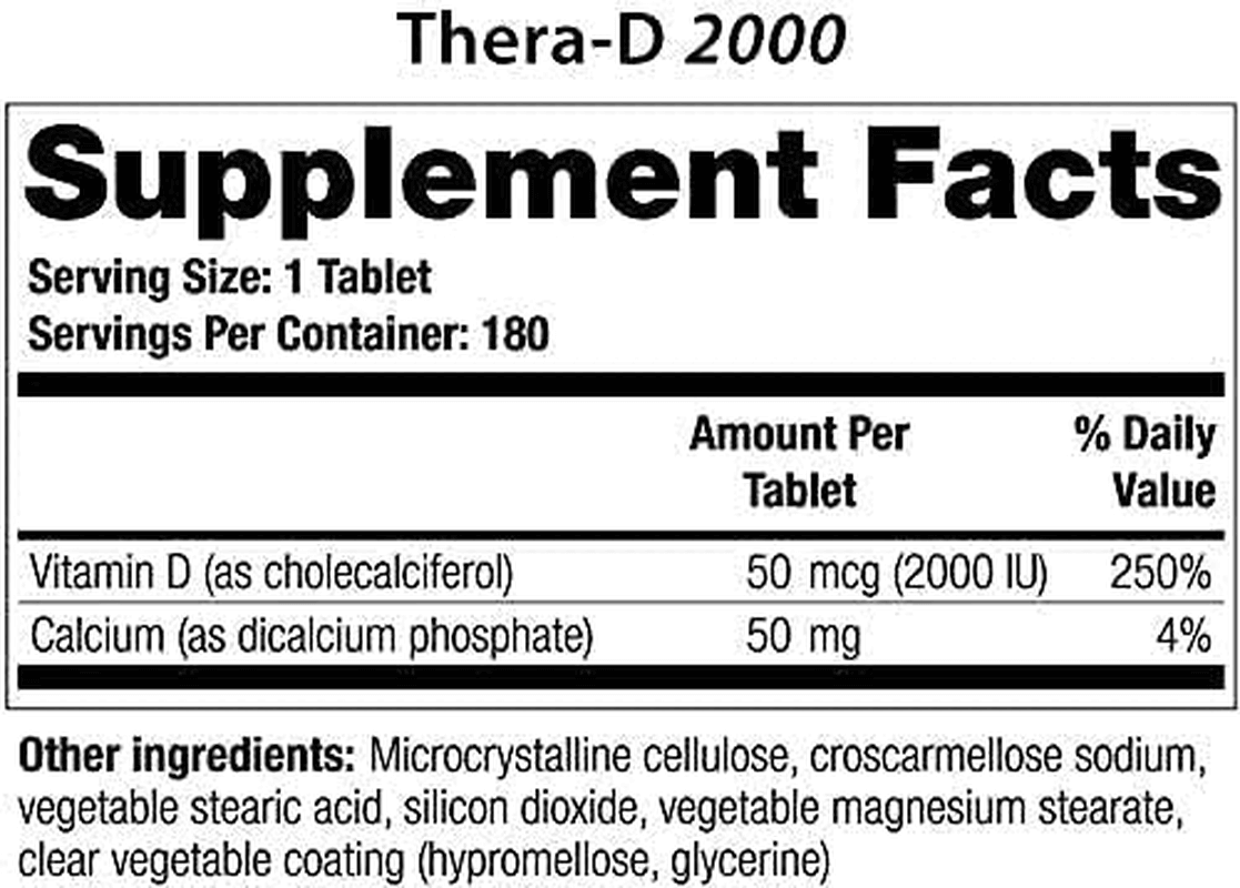 Thera-D 2000 Vitamin D Supplement | 2,000 IU Vitamin D3 Tablets | 180 Day Supply | Made in the USA - vitamenstore.com