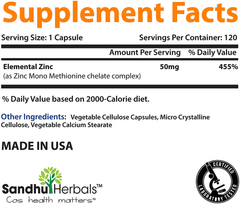 Zinc 50mg Supplement 120 Vegetarian Capsules, Zinc Highly Absorbable Supplements for Immune Support System, Gluten Free Zinc Supplement - vitamenstore.com