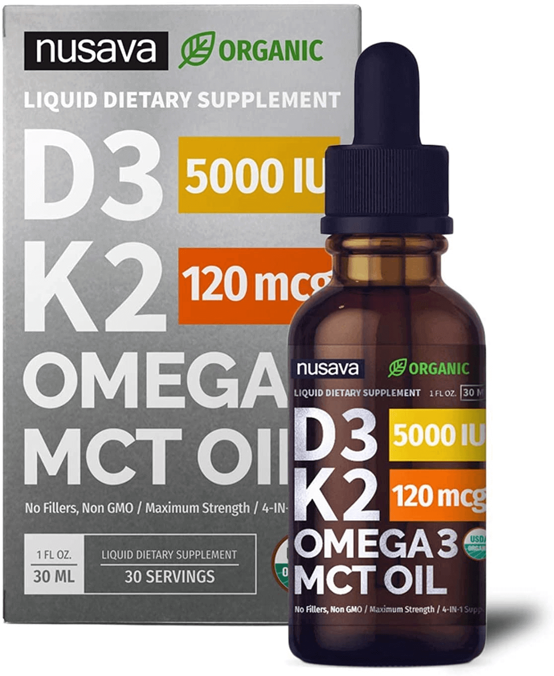 (2 Pack) Organic Vitamin D3 K2 Drops W MCT Oil Omega 3, 5000 IU, Maximum Strength Vitamin D Liquid 5000 IU, No Fillers, Non-Gmo Liquid D3 for Faster Absorption & Immune Support, Unflavored, 2 Fl Oz - vitamenstore.com
