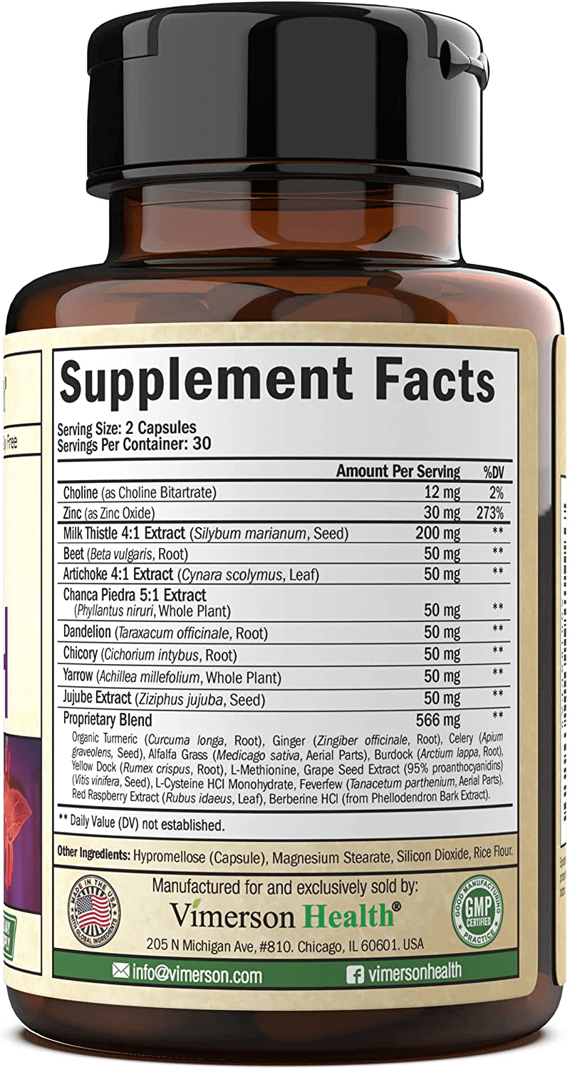 Liver Health Detox Support Supplement - Herbal Blend for Men & Women with Artichoke Extract, Milk Thistle, Turmeric, Ginger, Beet Root, Alfalfa, Zinc, Choline, Grape and Celery Seed. 60 Capsules - vitamenstore.com