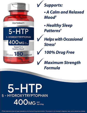 5HTP Supplement | 400mg 180 Capsules | 5-HTP Extra Strength| Non-GMO, Gluten Free | 5 Hydroxytryptophan | by Horbaach | Free Shipping | Vitamenstore.com