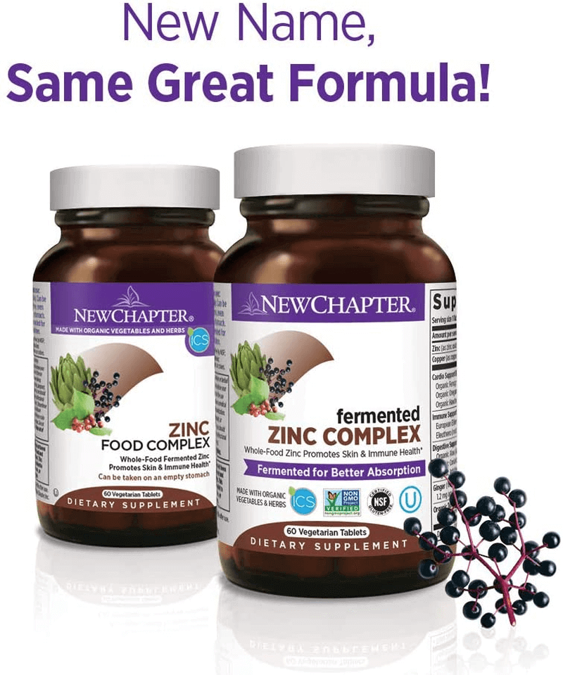 Zinc Supplement, New Chapter Fermented Zinc Complex, ONE Daily for Immune Support + Skin Health + Non-Gmo Ingredients, Easy to Swallow & Digest, 90 Count (3 Month Supply) - vitamenstore.com