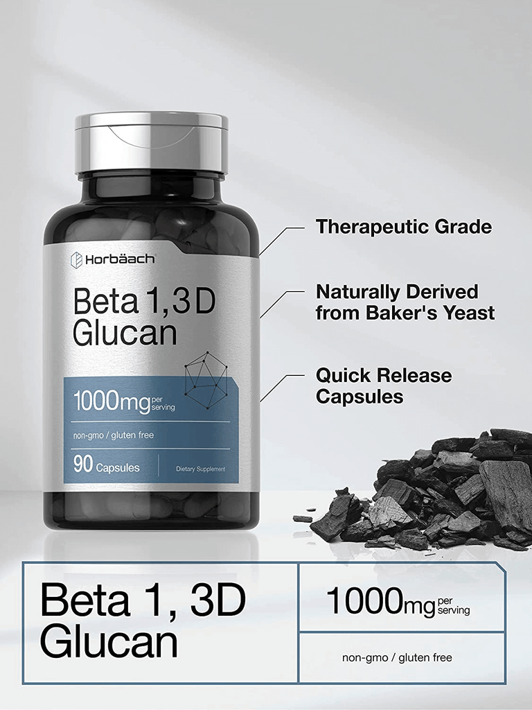 Beta Glucan 1 3D 1000 Mg | 90 Capsules | Beta 1,3, 1,6 D Glucan | Non-Gmo, Gluten Free Supplement | by Horbaach