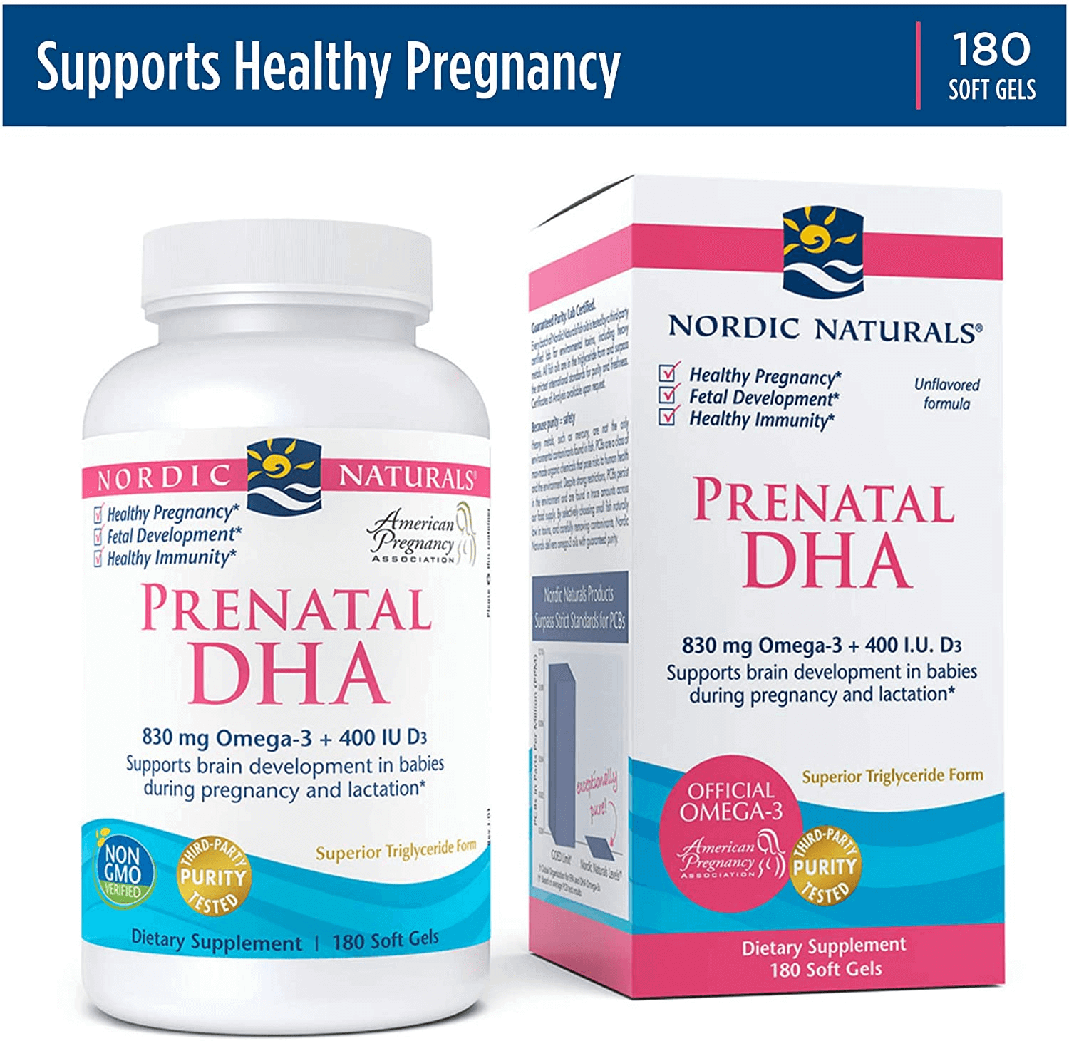 Nordic Naturals Prenatal DHA, Strawberry - 830 Mg Omega-3 + 400 IU Vitamin D3-90 Soft Gels - Supports Brain Development in Babies during Pregnancy & Lactation - Non-Gmo - 45 Servings - vitamenstore.com