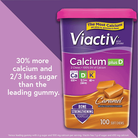 Viactiv Calcium +D Supplement Soft Chews, Caramel, 100-Count | Free Shipping | Vitamenstore.com