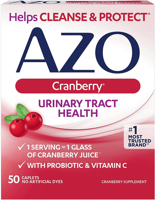 AZO Cranberry Urinary Tract Health Dietary Supplement, 1 Serving = 1 Glass of Cranberry Juice, Sugar Free, 50 Count - vitamenstore.com